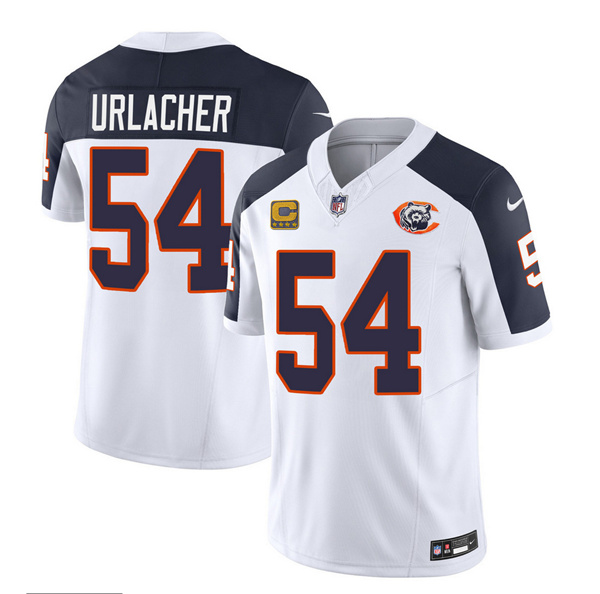 Men's Chicago Bears #54 Brian Urlacher White/Navy 2023 F.U.S.E. With 4-star C PatchThrowback Limited Football Stitched Game Jersey